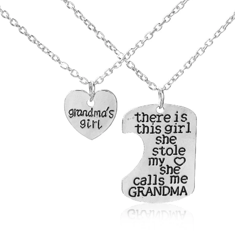 Ladies necklaces recycled metal styles-SEXY SPARKLES 2 piece necklace inch  Grandma's Girl inch and inch There is this girl she stole my heart she calls me Grandmainch  2 Pc Jewelry Necklace