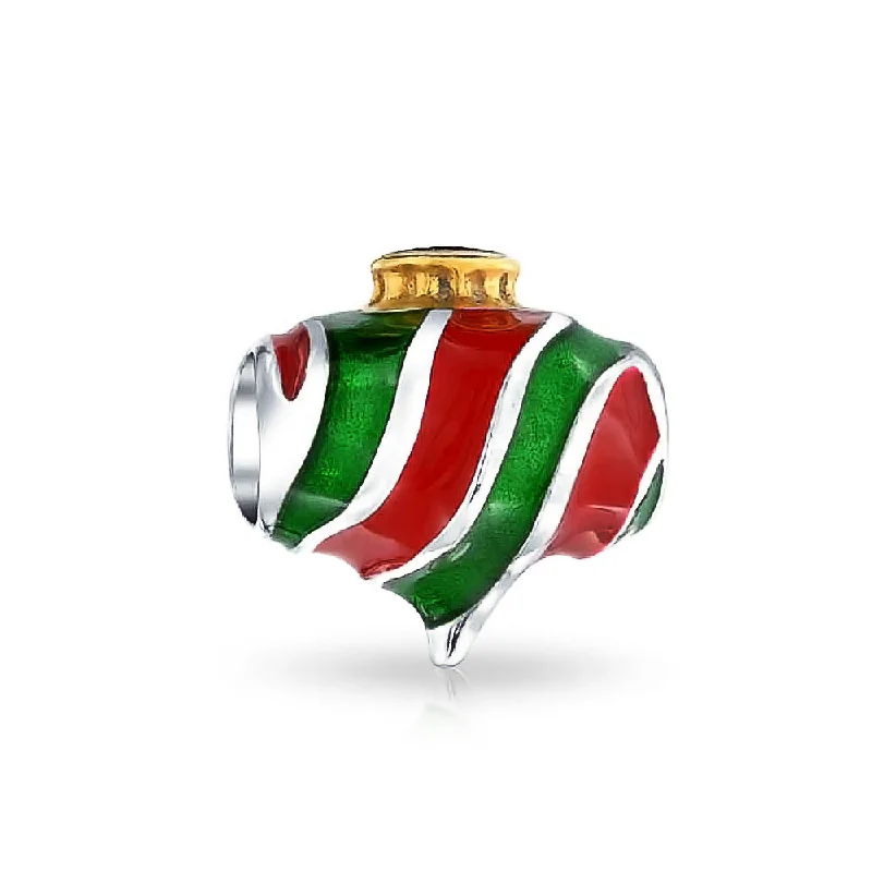 Ladies bracelets impressionist vibe bracelets-Red Green Holiday Christmas Charm Bead Sterling Silver for European Bracelets