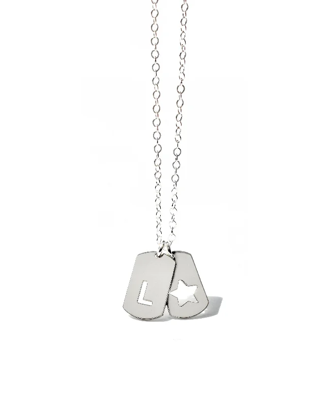 Ladies necklaces etched pattern styles-Initial Mini ID Tag Necklace