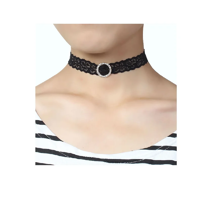 Ladies necklaces understated elegance styles-Sexy Sparkles Black Lace Choker Necklace for Women Girls Gothic Choker Bolo Tie Corset Lace Chokers