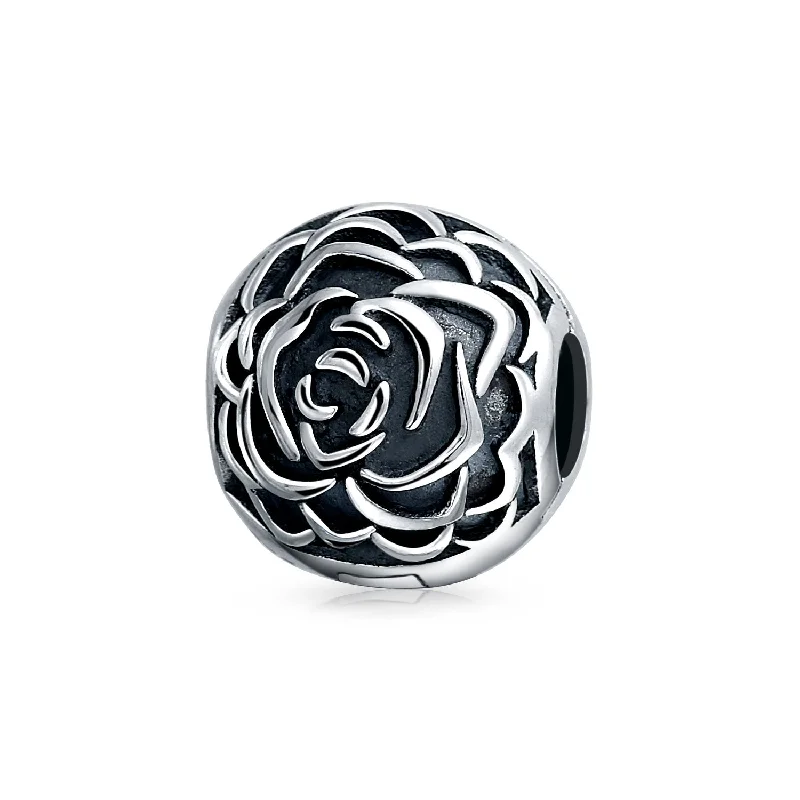 Ladies bracelets group custom designs-Bloom Floral Rose Clasp Spacer Charm Oxidized Silver for European Bracelet