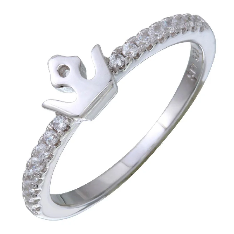 ladies ring mosaic-Rhodium Plated 925 Sterling Silver Mini Crown Ring with CZ - STR01089