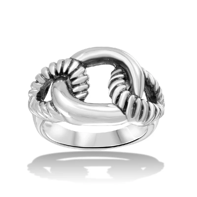 ladies ring water resistant-High Polished 925 Sterling Silver Linked Rope Ring - CR00716