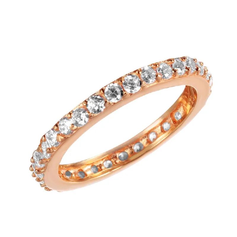 ladies ring heavy platinum-Silver 925 Rose Gold Plated Clear CZ Stackable Eternity Ring - STR00119RGP