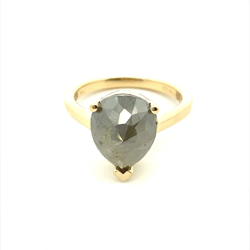 ladies engagement ring symmetrical-14K Yellow Gold 4.70ct Pear Shaped Rose Cut Gray Diamond Solitaire Engagement Ring