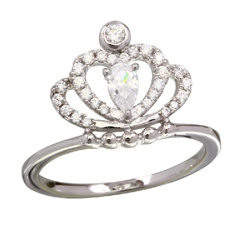 ladies ring yellow topaz-Rhodium Plated 925 Sterling Silver Clear CZ Crown Ring - BGR01169CLR