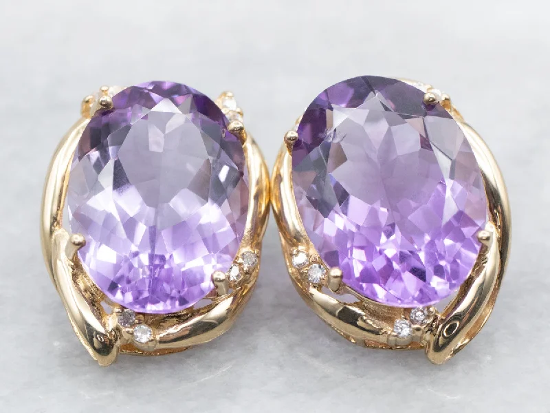 ladies earrings square-Bold Amethyst White Topaz and Gold Stud Earrings