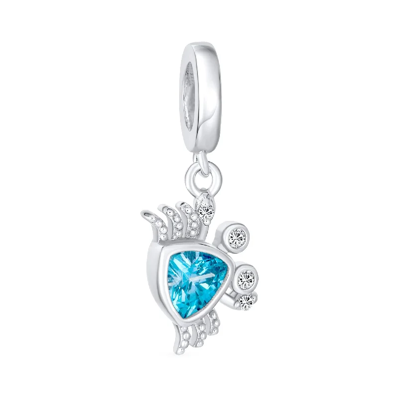 Ladies bracelets travel-friendly designs-London Blue CZ Nautical Charm Bead Sterling Silver for European Bracelet