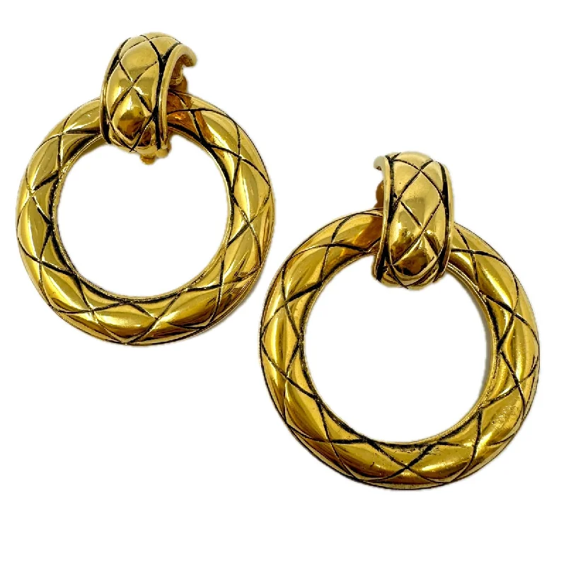 ladies earrings leaf-Chanel Vintage Quilted Hoop Earrings