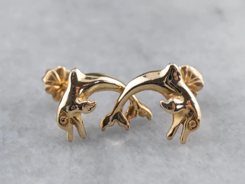 ladies earrings cyber monday silver-Gold Dolphin Stud Earrings