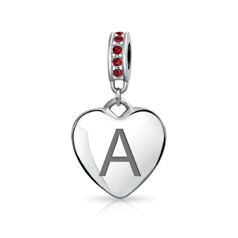 Ladies bracelets complex form styles-Initial Alphabet Bead Charm Dark Red Heart with Crystal Accent for Bracelets