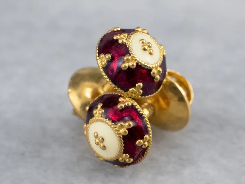 ladies earrings clearance-Vintage Enamel Ball Stud Earrings