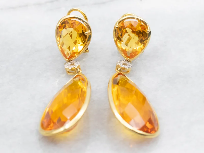 ladies earrings under 100-Gold Teardrop Citrine and Diamond Drop Earrings