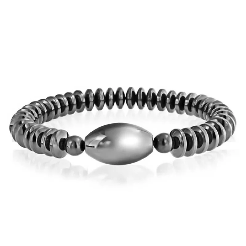 Ladies bracelets comfort curve styles-Unisex Chain Link Bracelet with Gunmetal Charcoal Grey Hematite Stone Centerpiece