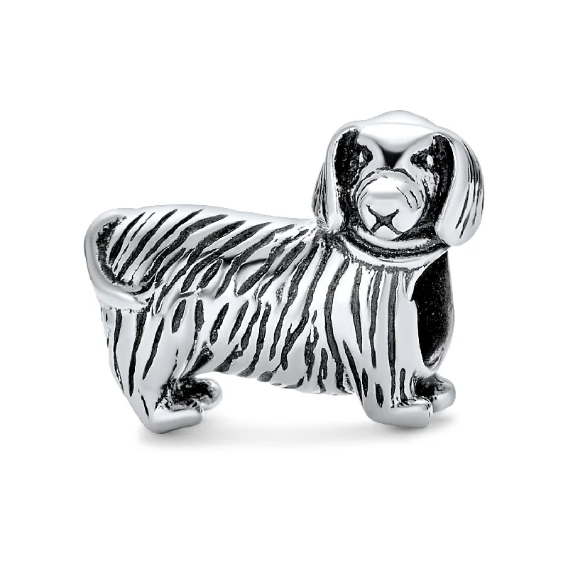 Ladies bracelets gold-plated finishes-Oxidized Silver Dachshund Hot Dog Charm Bead European Bracelet Pet Animal Lover