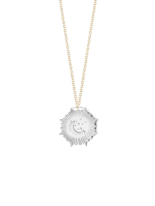 Ladies necklaces European-inspired flair-Crescent Moon and Stars Medallion Necklace