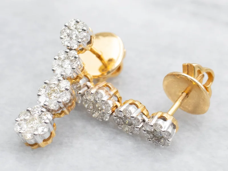 ladies earrings winter gold-Two Tone Diamond Cluster Drop Earrings