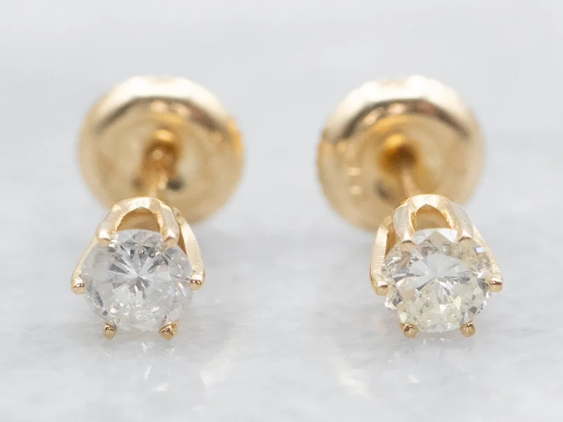 ladies earrings summer-Screw-Back Diamond Gold Stud Earrings