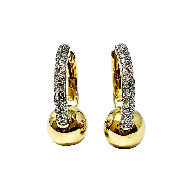 ladies earrings oval gold-14K Gold Diamond Ball Hoop Earrings