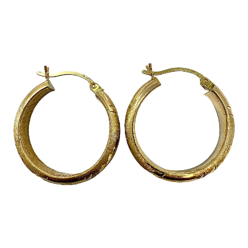 ladies earrings vintage platinum-14K Gold Etched Hoop Earrings