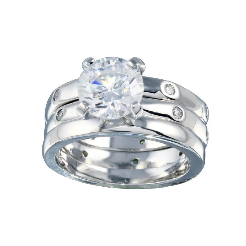 ladies ring designer-Rhodium Plated 925 Sterling Silver Clear CZ Bridal Ring Set - BGR00080