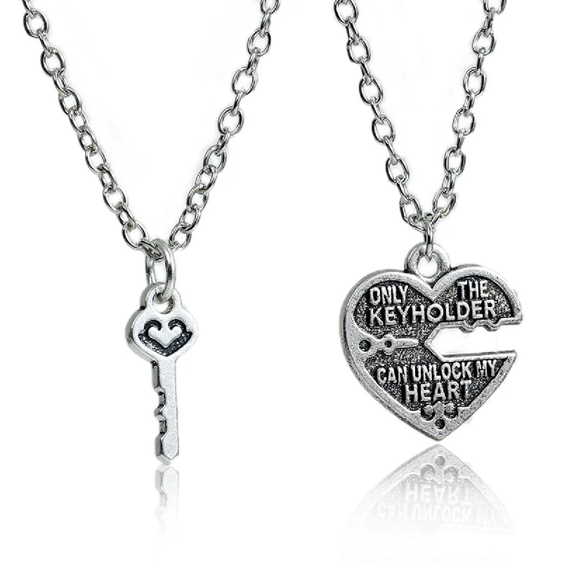 Ladies necklaces hand-forged necklaces-1 Set Couples Necklace " Only The Key Holder Can Unlock My Heart " Broken Heart Key Pendants