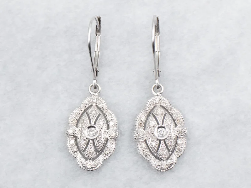 ladies earrings holiday gold-Diamond Drop Earrings with Scalloped Edge