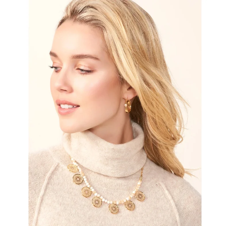 Ladies necklaces white diamond styles-CHARLIE PAIGE Gold and White Beaded Disc Necklace