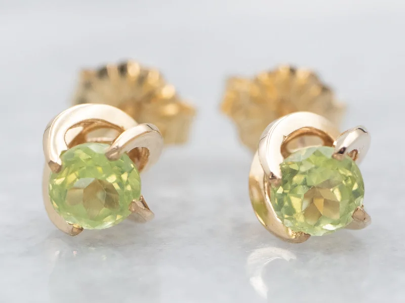 ladies earrings stud-Yellow Gold Peridot Swirl Stud Earrings