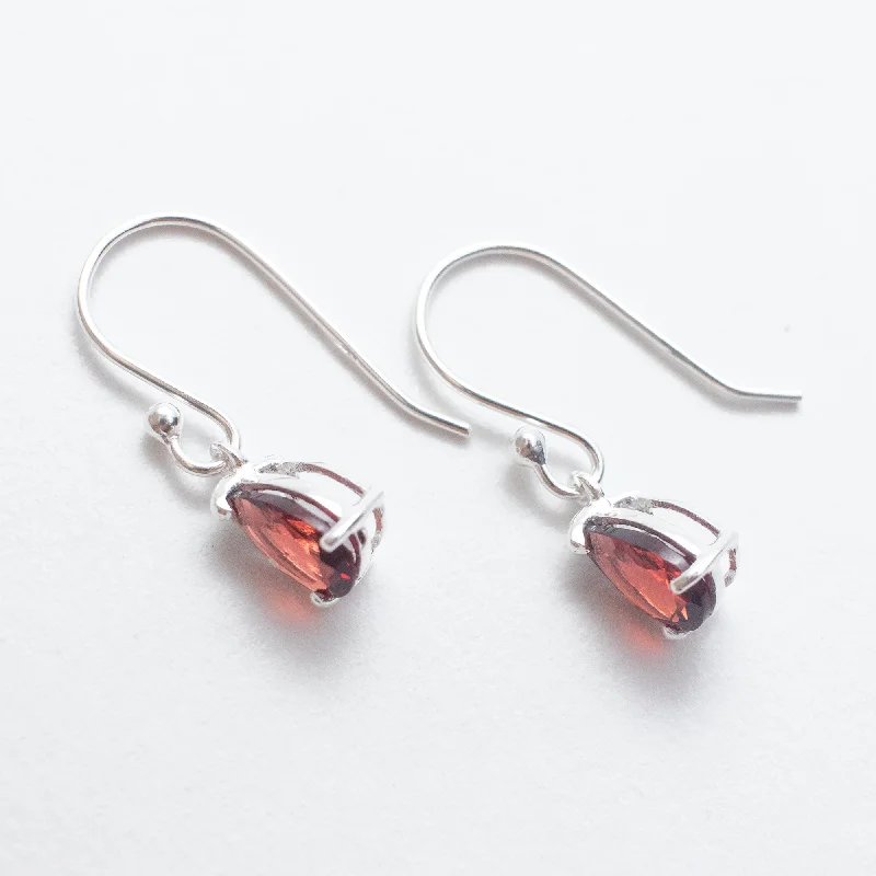 ladies earrings holiday-Silver Garnet Teardrop Earrings