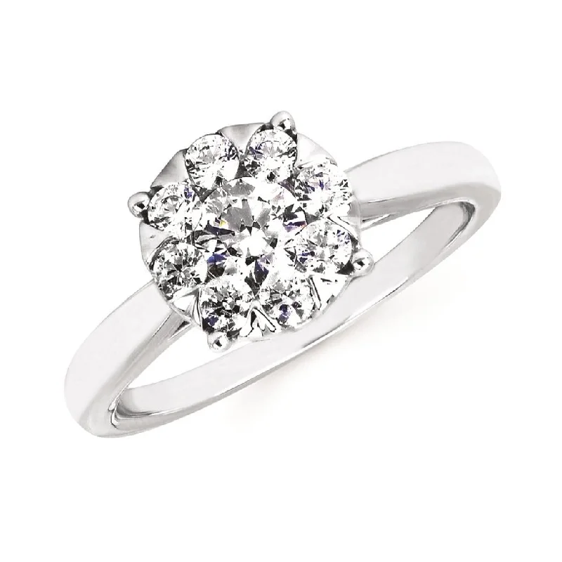 ladies engagement ring moon-shaped-14K White Gold 0.76ctw Round Diamond Cluster Engagement Ring