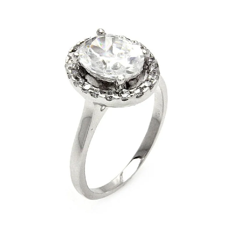 ladies ring high quality-Silver 925 Rhodium Plated Clear Cluster CZ Round Bridal Ring - BGR00545