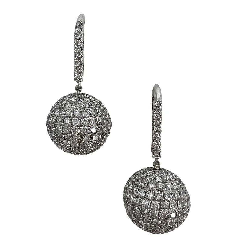 ladies earrings small-18K White Gold Diamond Ball Drop Earrings