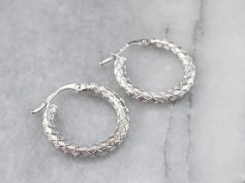 ladies earrings short gold-18K White Gold Woven Hoop Earrings