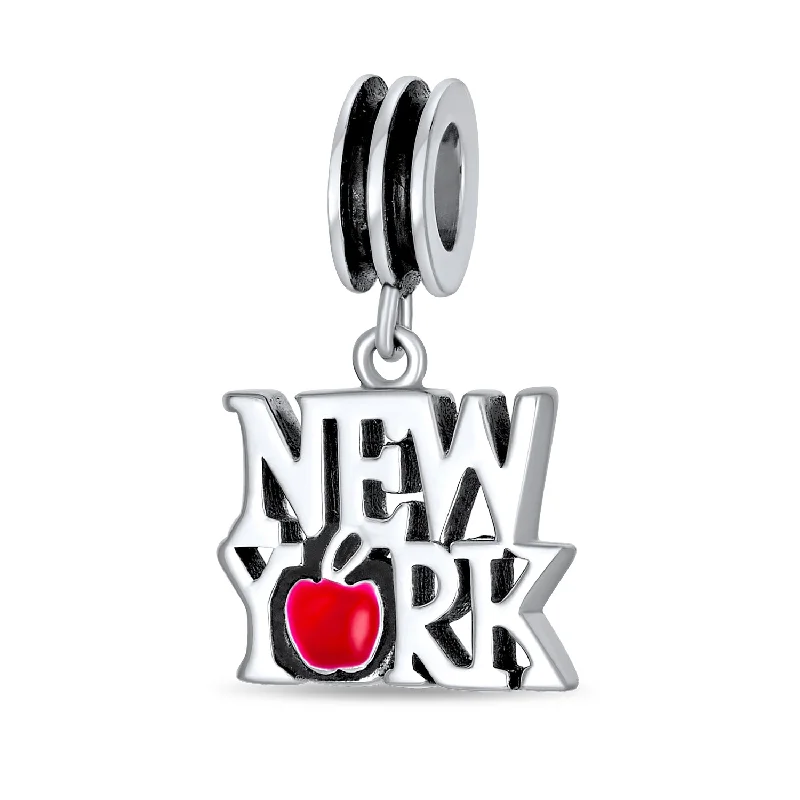 Ladies bracelets versatile wear styles-Red Big Apple I Love New York Dangle Charm Bead Enamel Sterling Silver for Bracelet