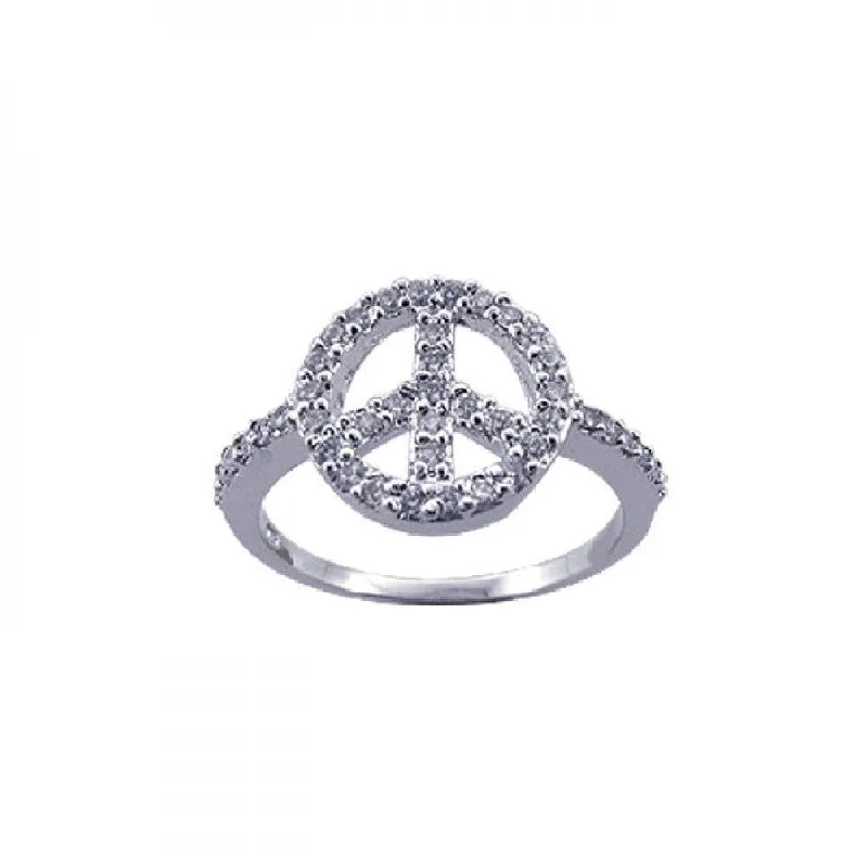 ladies ring unique-Silver 925 Rhodium Plated CZ Peace Sign Ring - STR00591