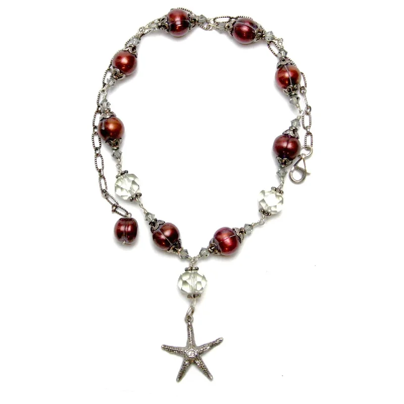 Ladies necklaces fade-proof necklaces-Starfish Necklace w/ Gemstone Quartz, Pearls