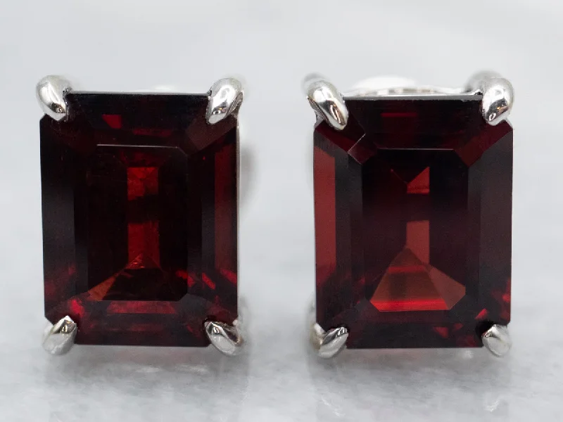 ladies earrings abstract gold-Emerald Cut Garnet Stud Earrings