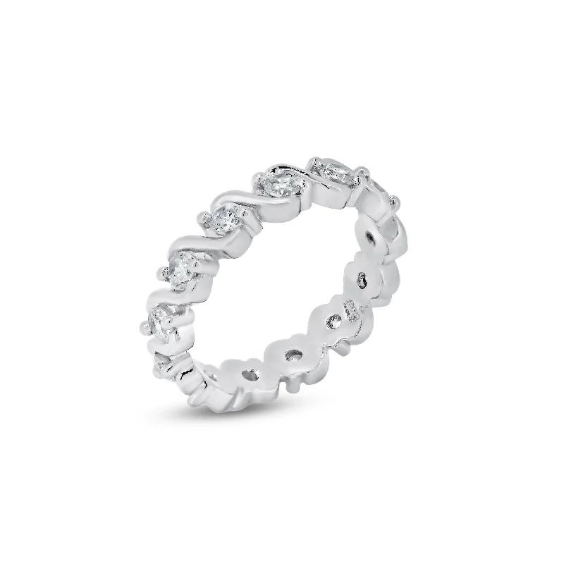 ladies ring subtle gold-Silver 925 Rhodium Plated Clear CZ Wave Eternity Ring - BGR00364