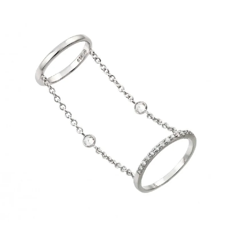 ladies ring gemstone silver-Silver 925 Rhodium Plated Small Round CZ Slave Wire Ring - STR01011