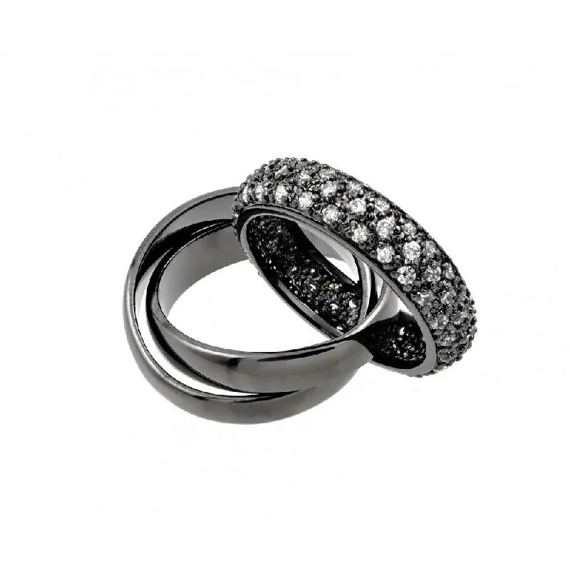 ladies ring inlaid-Silver 925 Black Rhodium Plated Clear Pave Set CZ Eternity Movable Ring - BGR00775