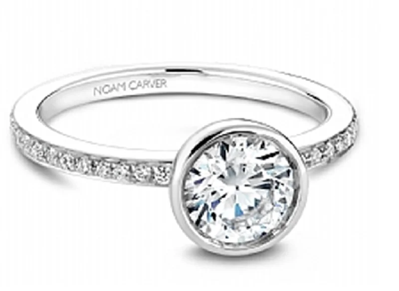 ladies engagement ring baguette cut-14K White Gold 0.15ctw Diamond Bezel Engagement Ring Mounting