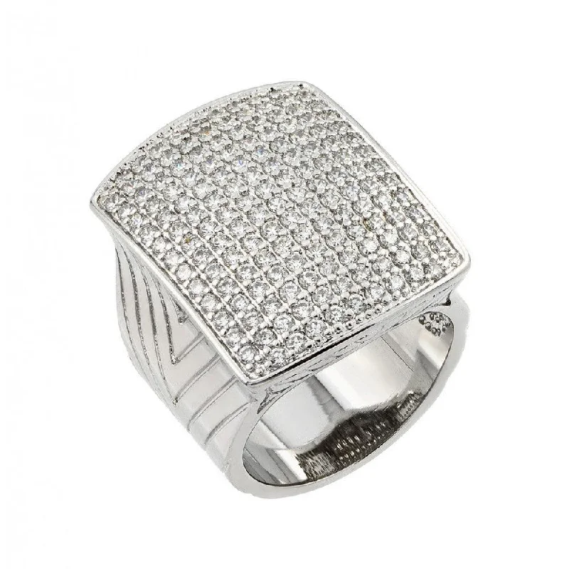 ladies ring sleek platinum-Silver 925 Rhodium Plated Micro Pave Clear CZ Square Ring - BGR00825