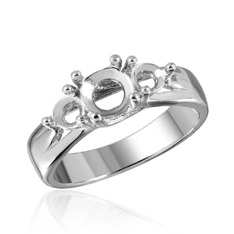 ladies ring trends 2025-Silver 925 Rhodium Plated 3 Stones Mounting Ring - BGR00481