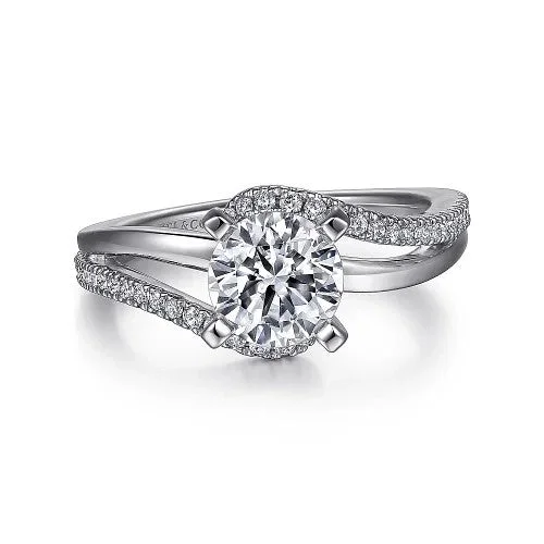 ladies engagement ring mosaic-14K White Gold Round Bypass Diamond Engagement Ring