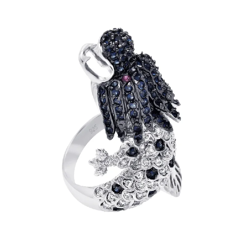 ladies ring platinum finish-Silver 925 Rhodium and Black Rhodium Plated 2 Toned Multi Colored CZ Dragon Ring - BGR00356