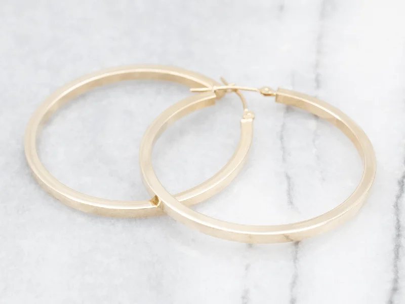 ladies earrings cyber monday-Polished Gold Squared Hoop Earrings