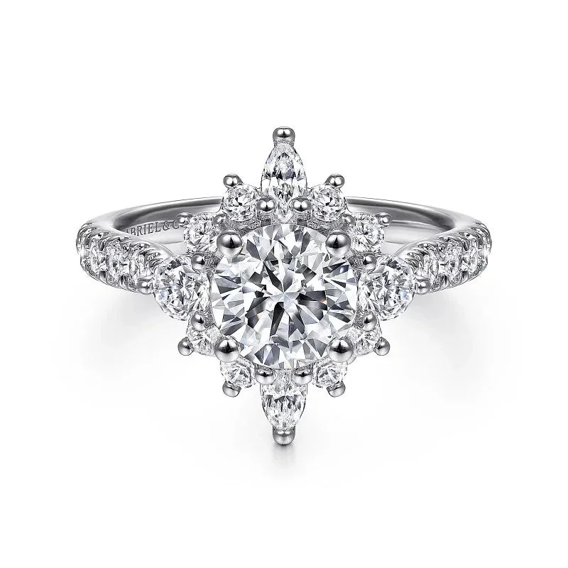 ladies engagement ring chic gold-Astor - Unique 14K White Gold Round Halo Diamond Engagement Ring(Setting Only)