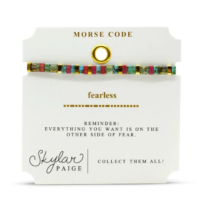 Ladies bracelets petite charm designs-Fearless - Morse Code Tila Beaded Bracelet