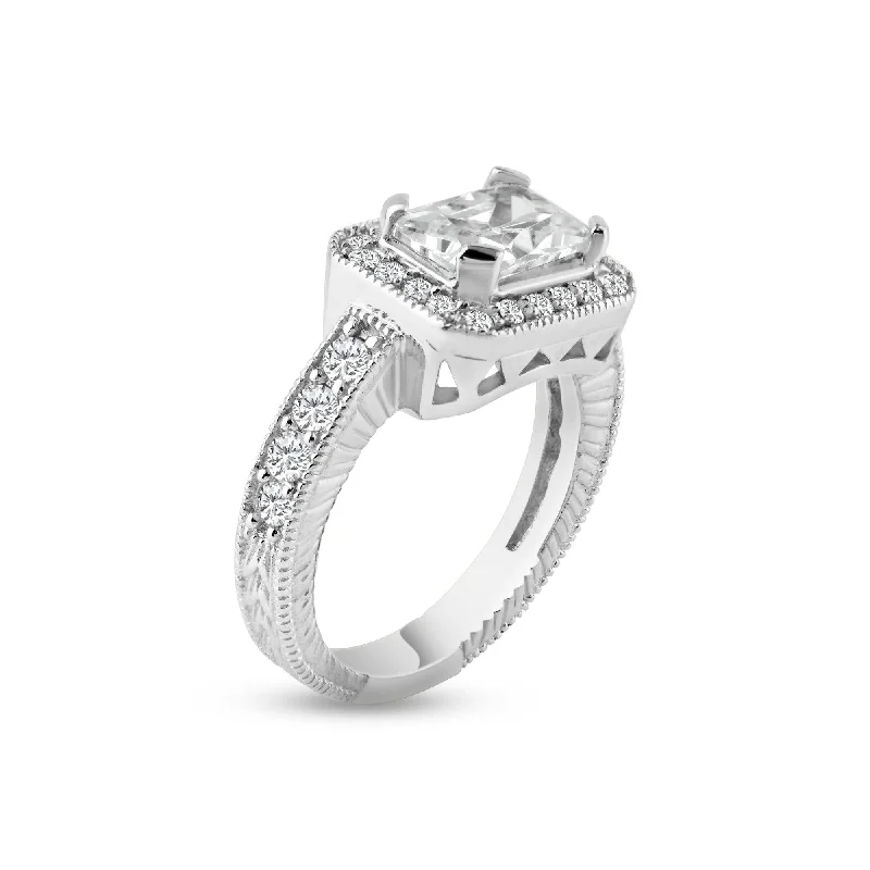 ladies ring tension set-Silver 925 Rhodium Plated Pave Clear Cluster CZ Square Ring - ACR00002